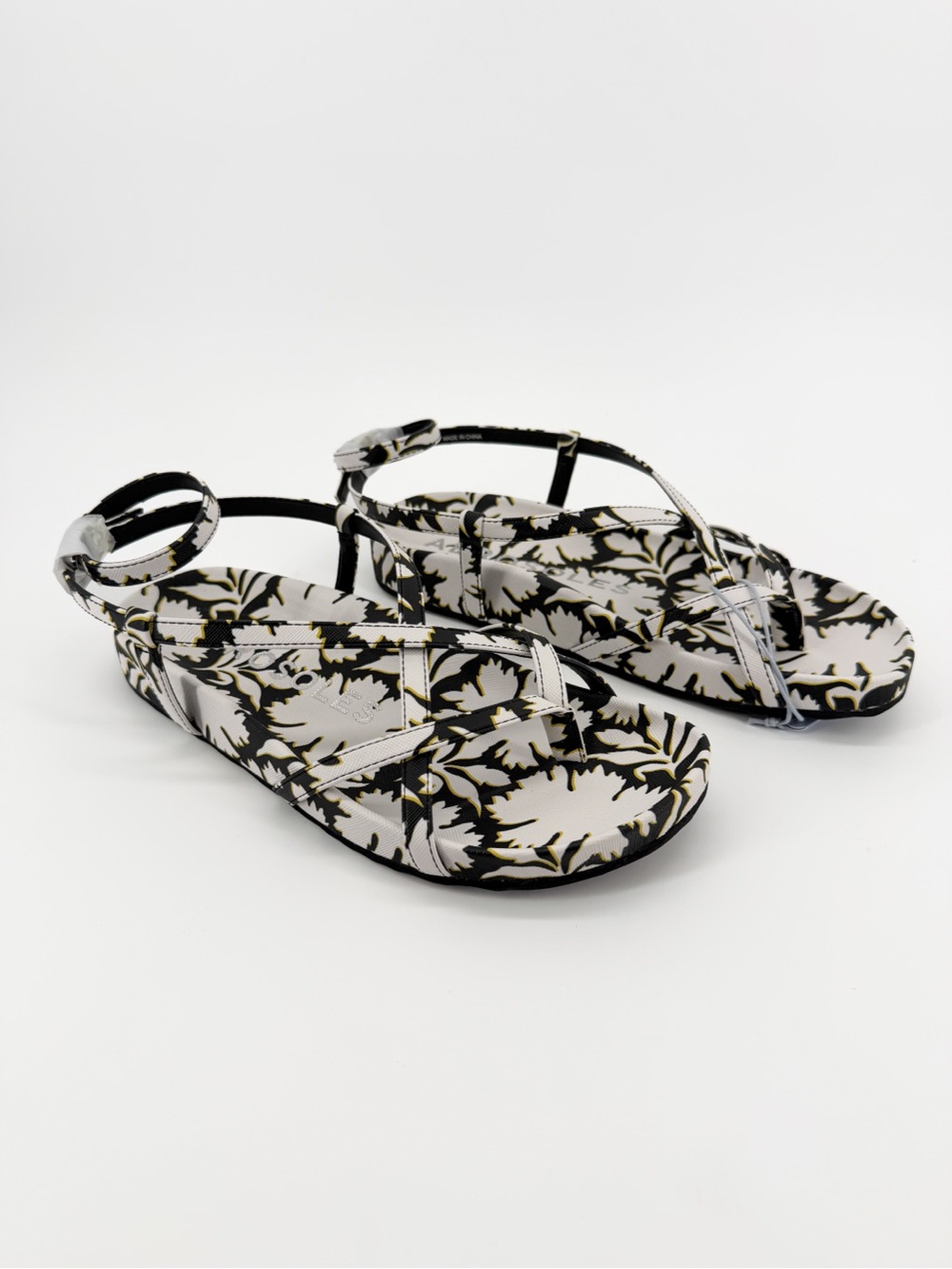Aerosoles Leera Footbed Sandals Floral Print Strappy Cushioned White Black 7 NEW